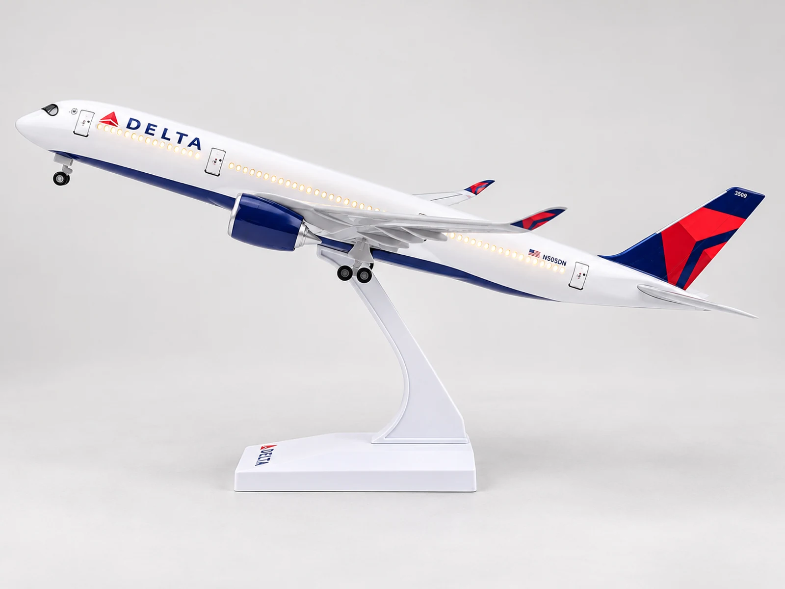 Miniatura de avião Delta Air Lines A350 (30 cm LED) · miniatura de avião