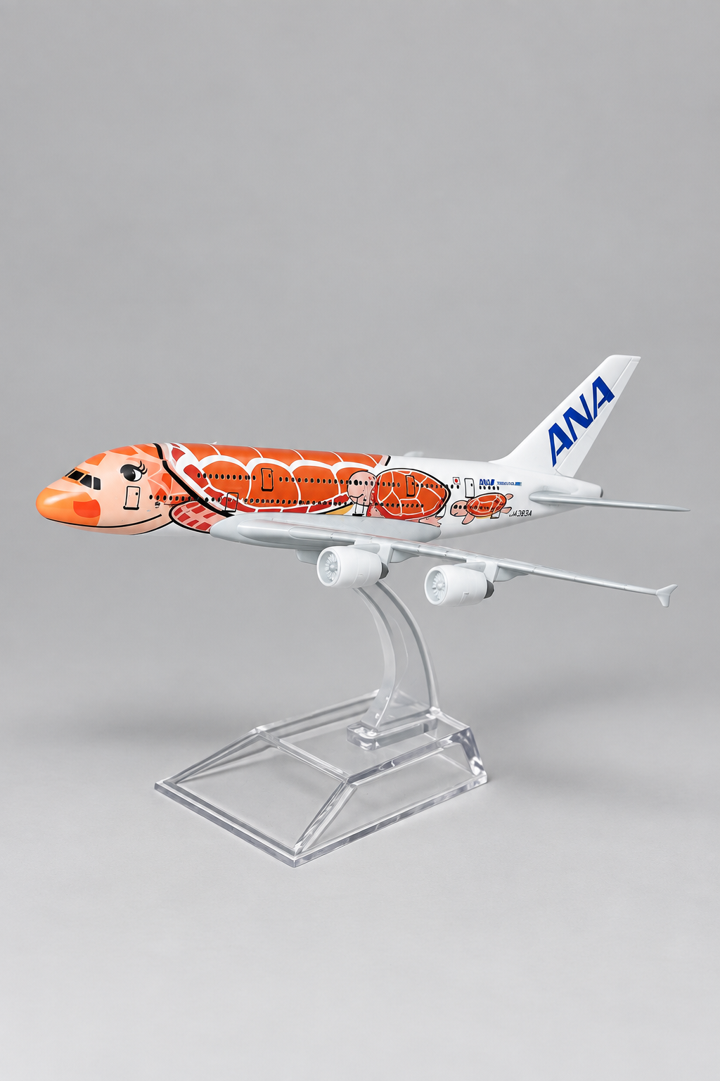 Modellino di aereo ANA Turtle Orange A380 (1:450), vista laterale