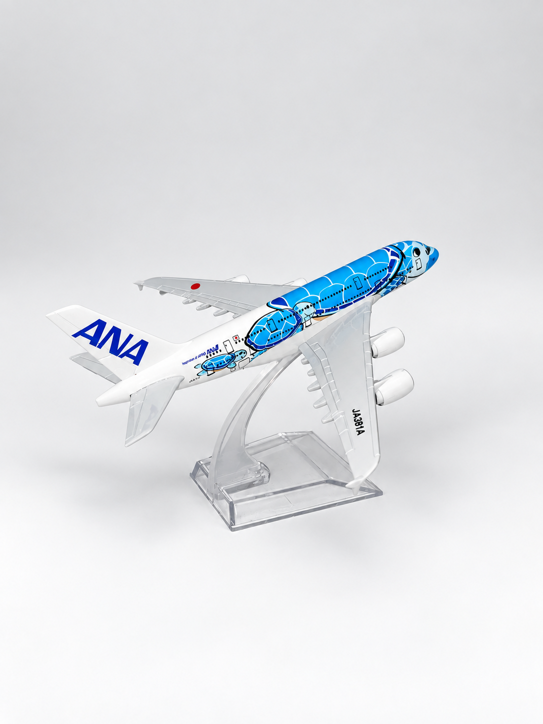 Miniatura de avião ANA Turtle Blue A380 (1:450), vista traseira