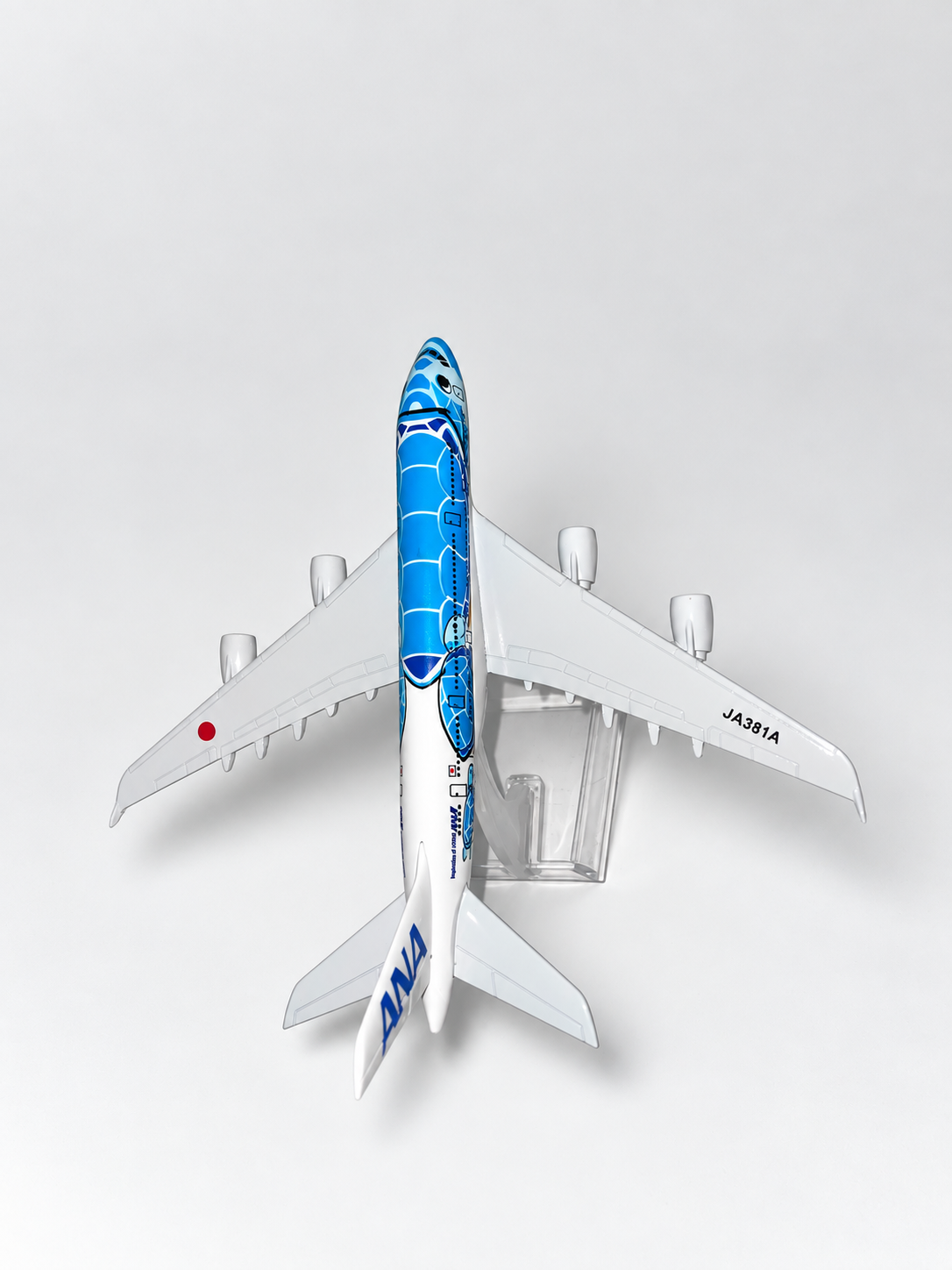 Miniatura de avião ANA Turtle Blue A380 (1:450), vista superior