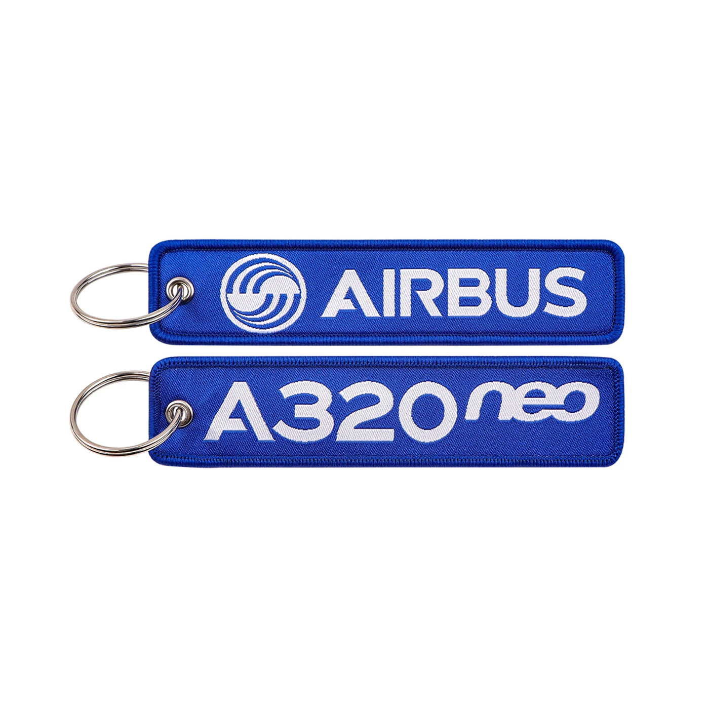 Porta-chaves de aviação bordado – Airbus A320neo azul, fotografia do produto 2